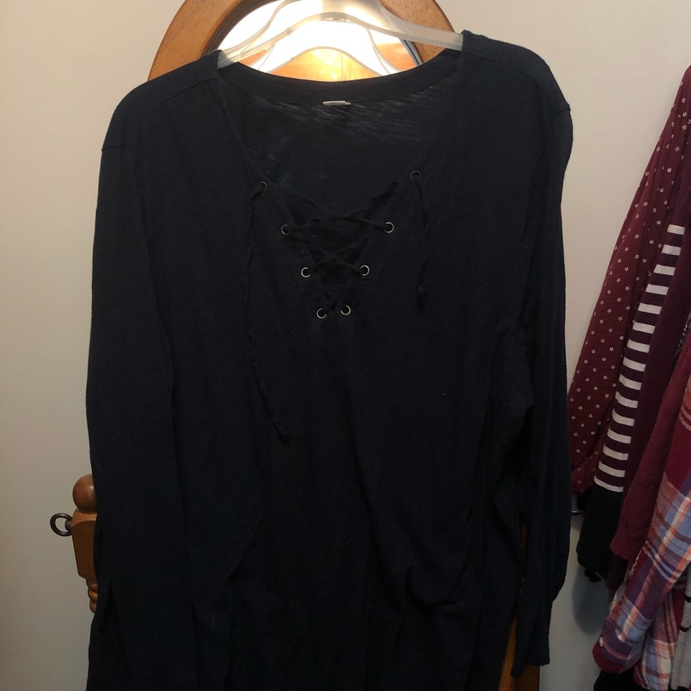 Old Navy Lace Up Navy Long Sleeve Top